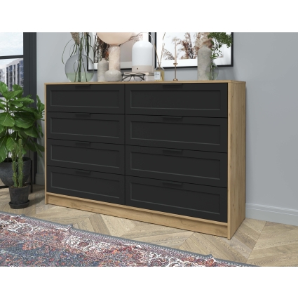 Kомод Тренд КТ-К157 (Дуб золотой ЛДСП/ Черный ЛМДФ) Ш1565 В1020 Г451